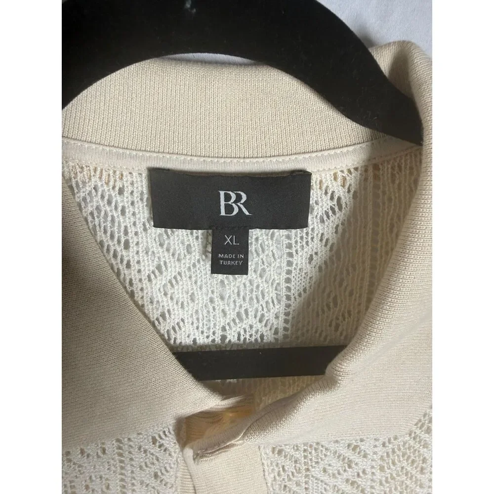 Banana Republic Men’s XL Cream Crochet Open Knit Sweater Polo Button Front